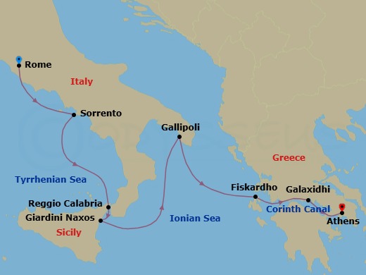 Moments In Southern Italy & Greece Via The Corinth Canal Route Map