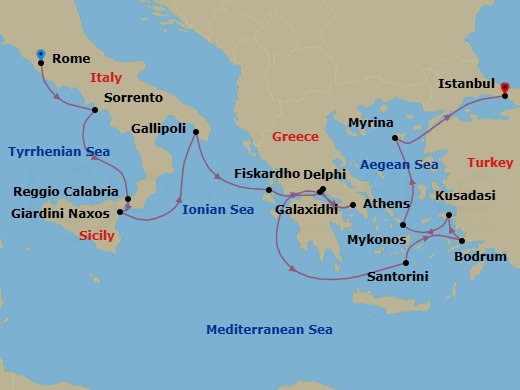 Star Collector: Wonders Of Southern Italy, Greece & Türkiye Via The Corinth Canal Route Map