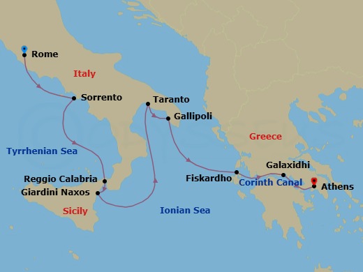 Moments In Southern Italy & Greece Via The Corinth Canal Route Map