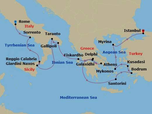 Star Collector: Wonders Of Southern Italy, Greece & Türkiye Via The Corinth Canal Route Map