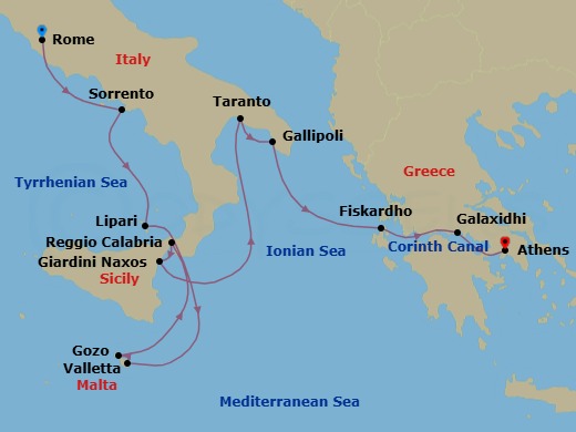 Moments In Southern Italy & Greece Via The Corinth Canal Route Map