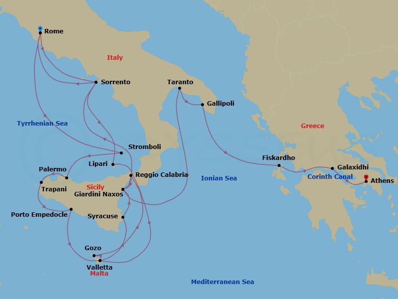 Star Collector: Songs Of Sicily & Southern Italy Via The Corinth Canal Route Map