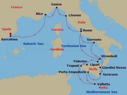 Star Collector: Sicilian & Riviera Splendors Route Map