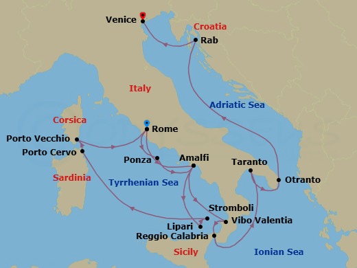 Star Collector: Around The Boot Of Italy Route Map
