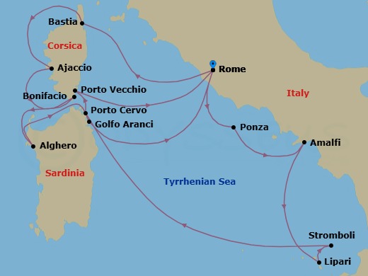 Star Collector: Corsica, Sardinia & Amalfi Memories Route Map