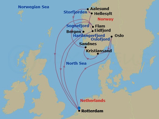 14-Day Norwegian Fjords & Sognefjord Route Map
