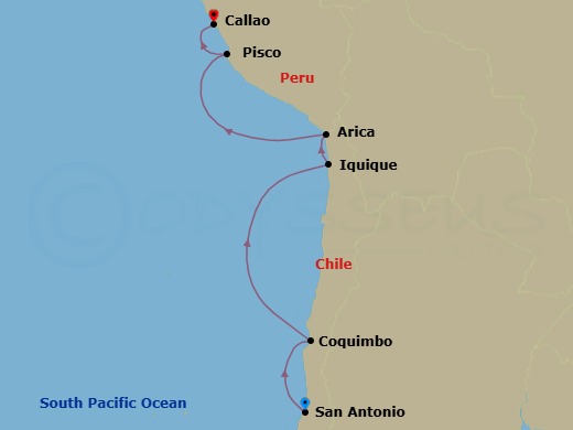 Chile & Peru Cruise: Arica, Pisco & Lima Route Map