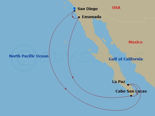 7 Night Ensenada, Cabo & La Paz Cruise Route Map