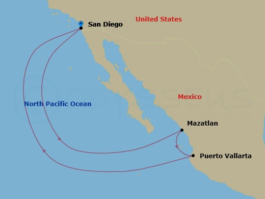 7-Night Mexican Riviera Cruise From San Diego Route Map