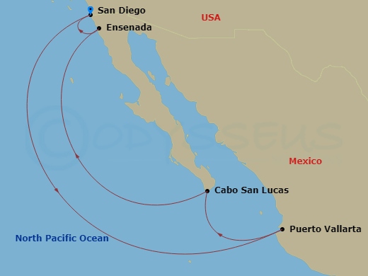 7-Night Mexican Riviera Cruise From San Diego Route Map