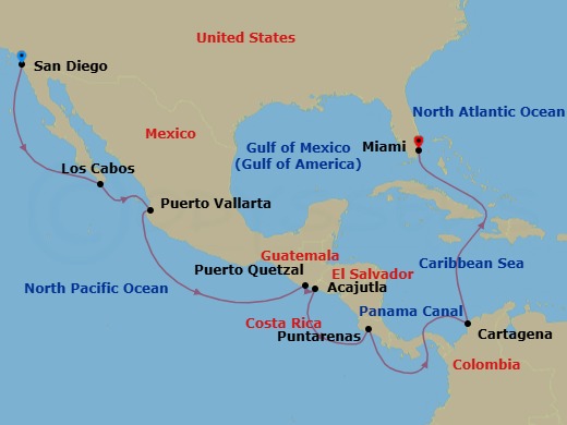 Panama Canal & Latin America Cruise: Mexico, Costa Rica & Colombia Route Map