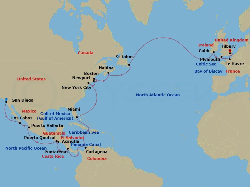 San Diego To London Grand Voyage Route Map