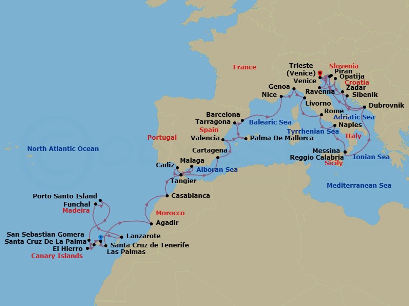 Star Collector: Grand Mediterranean Route Map