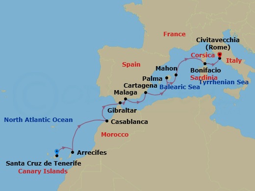 Highlights Of Spain, Morocco & Italy Route Map