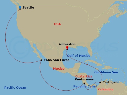 Journeys - 16-Day Panama Canal Route Map