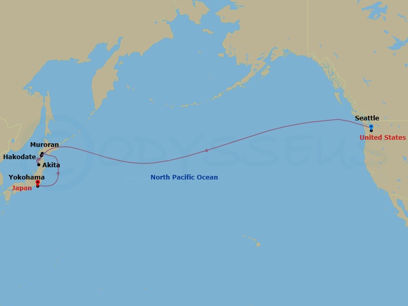 14 Night Seattle To Tokyo Cruise Route Map