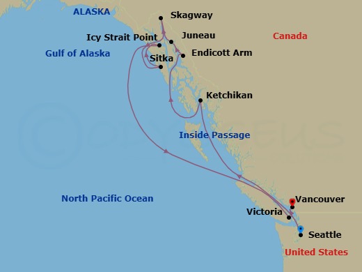 9 Night Alaska Seattle To Vancouver Route Map