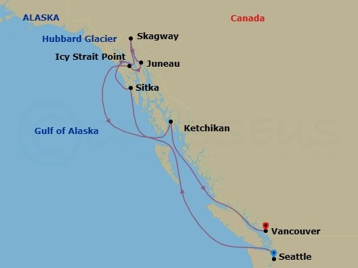 10 Night Alaska Experience Cruise Route Map