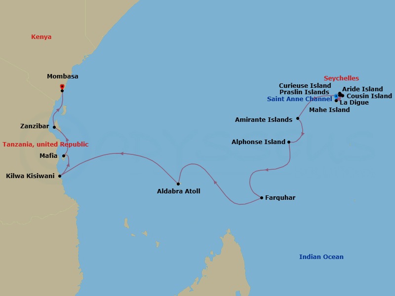 Discover Seychelles, Tanzania And Kenya Route Map