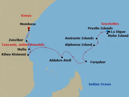 Seychelles & Indian Ocean Adventure Route Map