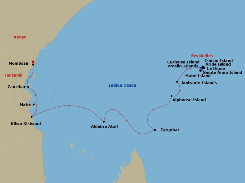 Discover Seychelles, Tanzania And Kenya Route Map
