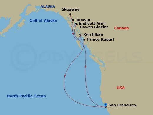 Inside Passage (Roundtrip San Francisco) Route Map
