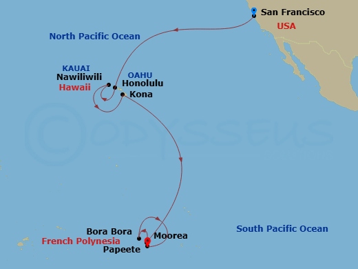 Pacific Islands Cruise: Oahu, Kauai & Bora Bora Route Map