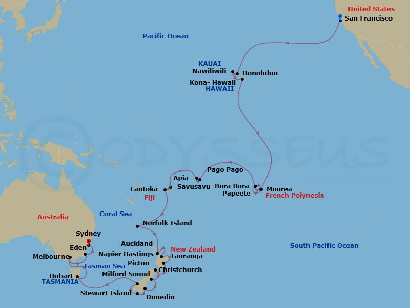San Francisco To Sydney Grand Voyage Route Map