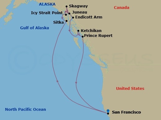 13-Day Alaska Inside Passage & Glacier Route Map