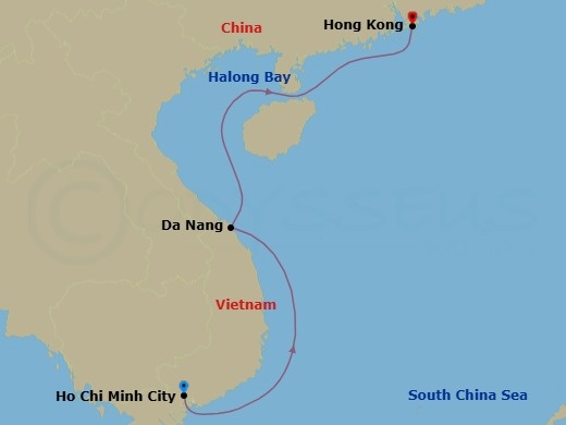 Vietnam Intensive Cruise: Ho Chi Minh City, Hue (Da Nang) & Ha Long Bay Route Map