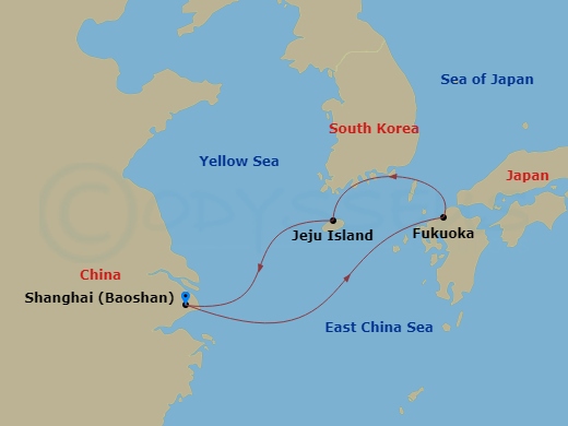 5 Night Fukuoka & Jeju Cruise Route Map