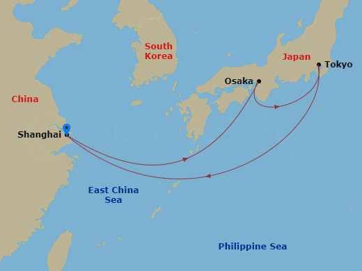 8 Night Osaka & Tokyo Overnights Cruise Route Map
