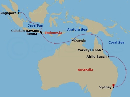 14 Night Singapore To Sydney Route Map