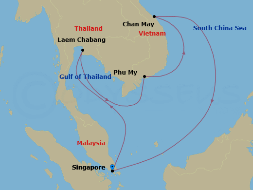 10 Night Bangkok & Vietnam Cruise Route Map