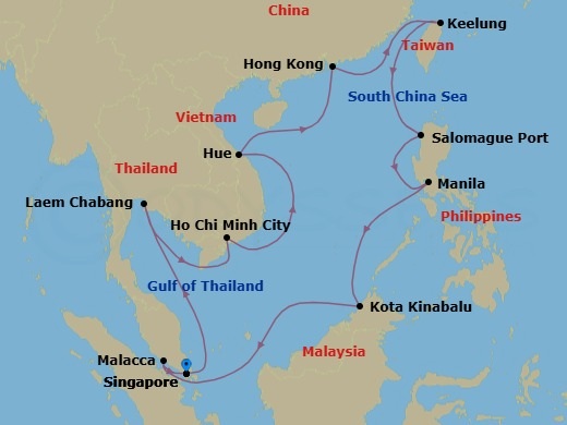 25 Night Asia and Asia Pacific Voyage Route Map