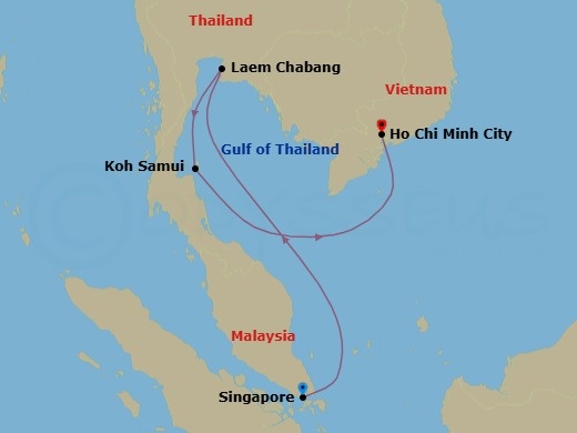 Singapore, Thailand & Vietnam Cruise: Singapore, Bangkok & Ho Chi Minh City Route Map