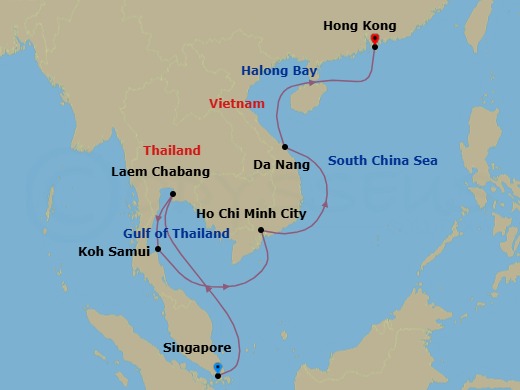 Asia Combination Cruise: Bangkok, Ha Long Bay & Hong Kong Route Map