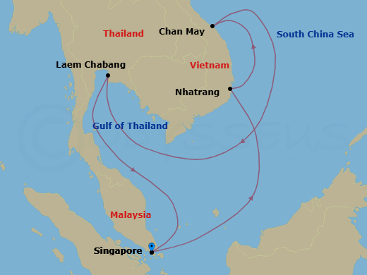 10 Night Bangkok & Vietnam Cruise Route Map