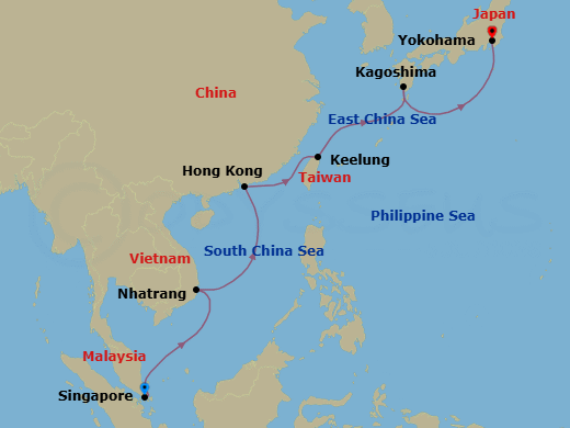 10 Nights Japan, Vietnam, Hong Kong & Taiwan Route Map