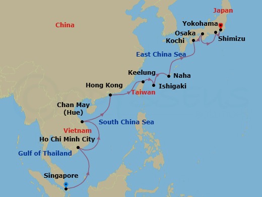 Singapore, Vietnam & Japan Cruise: Ho Chi Minh City, Hong Kong & Osaka Route Map