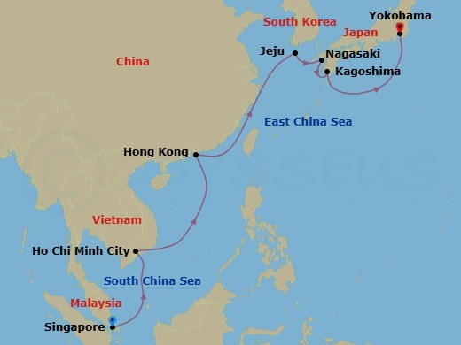 12 Night Singapore To Tokyo Cruise Route Map