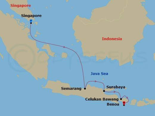 Singapore & Indonesia Cruise: Senarang, Surabaya & Bali Route Map