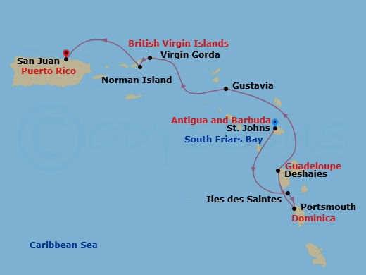 Colours Of The Caribbean: Antigua To San Juan Route Map