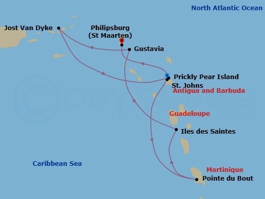 Grand Caribbean Featuring Martinique & Guadeloupe Route Map
