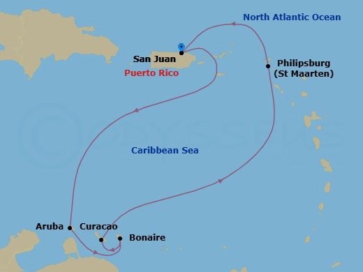 7-Night Southern Caribbean Cruise From San Juan Route Map
