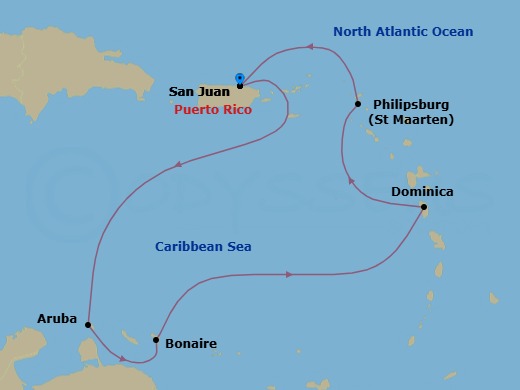 7-Night Southern Caribbean Cruise From San Juan Route Map