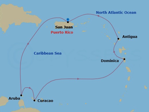7-Night Very Merrytime Southern Caribbean Cruise From San Juan Route Map