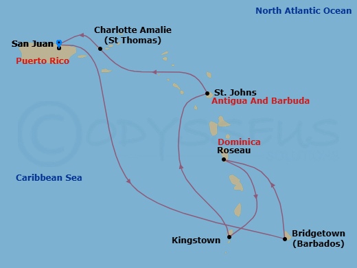 7 Night Southern Caribbean Cruise Route Map