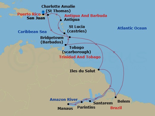 From The Caribbean To The Amazon Route Map