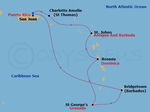 7 Night Southern Caribbean Cruise Route Map